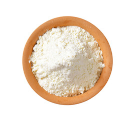 Fototapeta na wymiar Wheat flour in terracotta dish