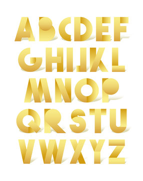 Retro font in gold. Golden alphabet. Letters for retro design directions. Vintage set of letters. Vintage font. Alphabet in retro style. Retro set of letters. 3D realistic retro font