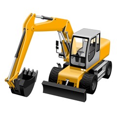 Vector 3d excavator detailed illustration | Yellow special machinery isolated icon