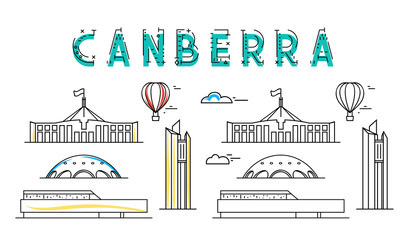 Canberra. Capital city of Australia. Sights of the capital of Australia. Stylized city. Tourist advertising. Advertising template for travel agents.  landing page for the tour operator.