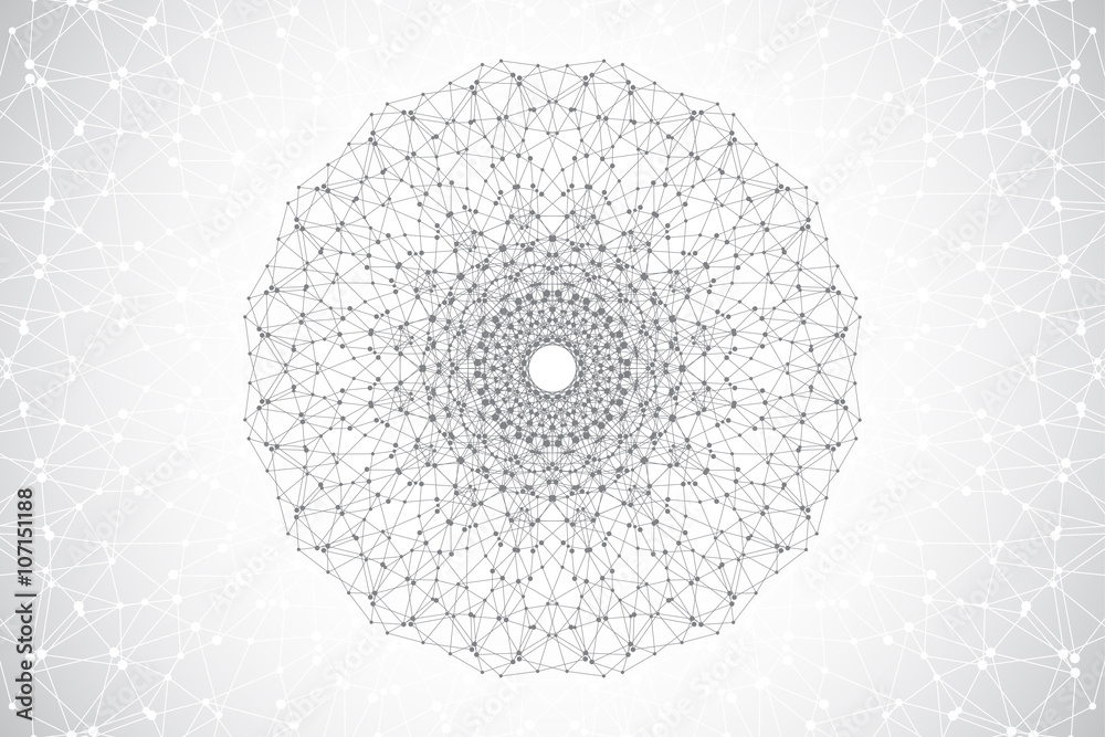 Poster Geometric abstract round form with connected line and dots. Graphic composition for your design. Vector illustration