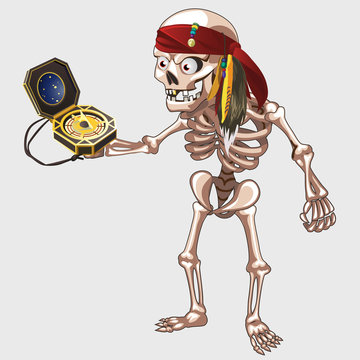 Skeleton pirate holding ancient compass