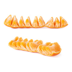 Line of fresh juicys tangerines fruit isolated over the white background