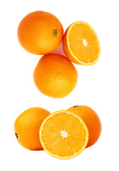 Served orange fruit composition isolated over the white background, set of different foreshortenings