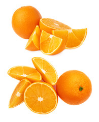 Served orange fruit composition isolated over the white background, set of different foreshortenings