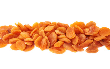 Dried orange apricots over white background