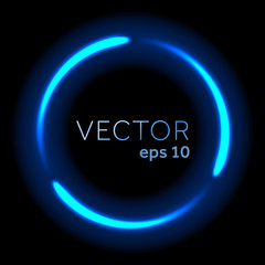 Blue neon glittering circle light tail