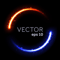 Golden blue pink neon glittering circle light tail