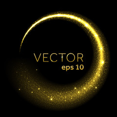 Golden glittering star dust circle light tail