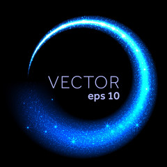 Blue neon glittering star dust circle light tail