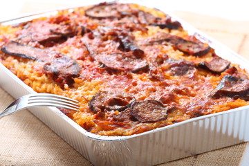 Timballo di riso con pomodoro e melanzane