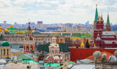 Top view of the Moscow Kremlin, houses and towers