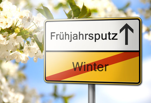 Fr&uuml;hjahrsputz Winter Fr&uuml;hling Schild 