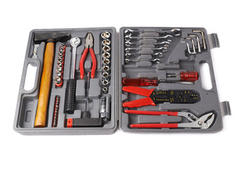 Set of tools over white isolated background