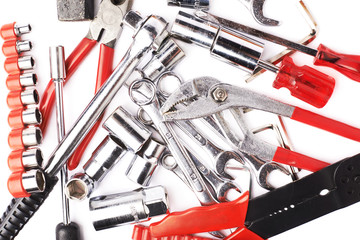 Set of tools over white isolated background