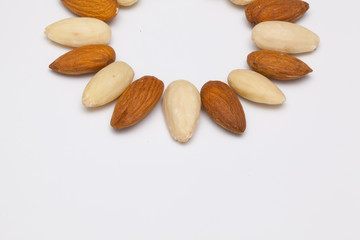 Almond nuts on the white table