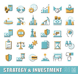 Set of premium quality flat line strategy and investment icons. Collection of web business icons. Vector illustration.