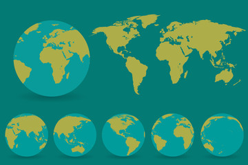 Naklejka premium Set of globes with different continents and a map earth