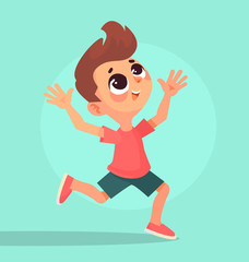 Happy boy running. Vector flat cartoon illustration