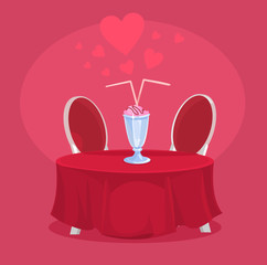Romantic cafe. Vector flat illustration