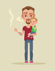 Smoking father. Vector flat illustration