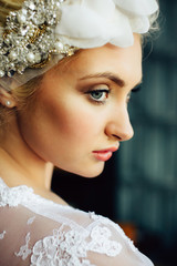 Close up portrait of gorgeous blonde bride