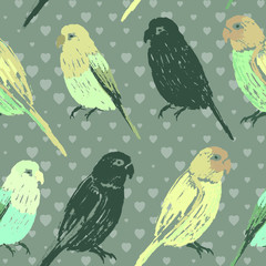 Seamless pattern with colorful hand drawn parrots