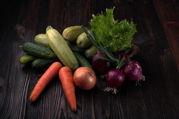 Vegetables on wood. Bio Healthy food, herbs and spices. Vegan.