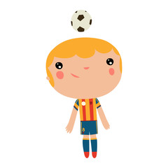 football player boy. soccer boy hitting ball by head.