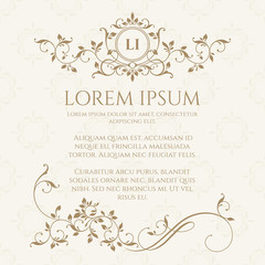 Decorative vector monogram and border. Classic design elements for wedding invitations.