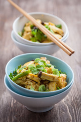 Rice with chicken meat and vegetable