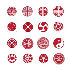 Round ornament icon, chinese, japanese, korean circle vector set