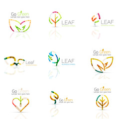 Linear leaf abstract logo set, connected multicolored segments