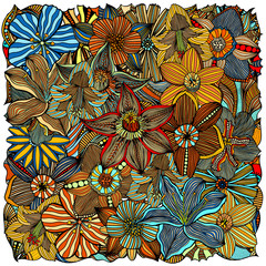 Fototapeta na wymiar doodle flowers and leafs