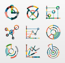 Thin line chart logo set. Graph icons modern colorful flat style