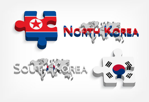 jigsaw of south korea and north korea ( political and confliction concept ) ( 3 dimension jigsaws )