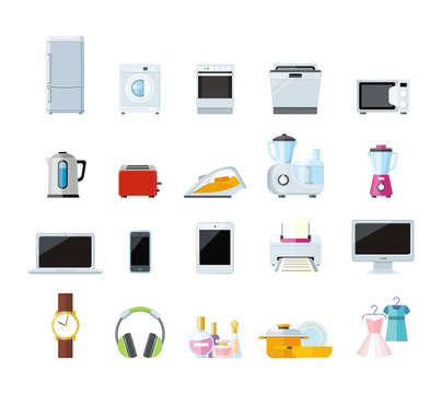 Set of Household Appliances Design Flat