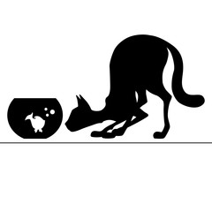 Silhouette cat watching aquarium for fish