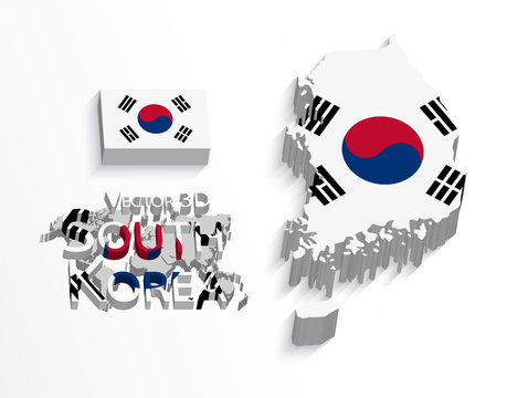 South Korea 3D ( Republic of South Korea ) ( flag and map ) ( transportation and tourism concept )