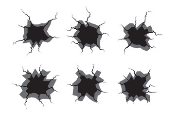 Earth Crack vector set. Crack Silhouettes Isolated set.
