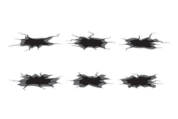 Earth Crack vector set. Crack Silhouettes Isolated set.