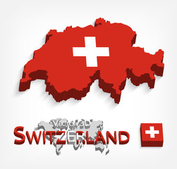 Switzerland 3D ( Swiss Confederation ) ( flag and map ) ( transportation and tourism concept )