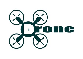 Drone quadrocopter icon. Drone text