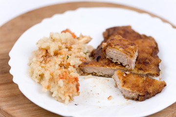 Sliced fried steak with vegetables