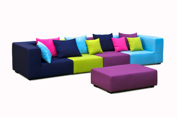 Outdoor indoor sofa with water resistant cushions and pillows