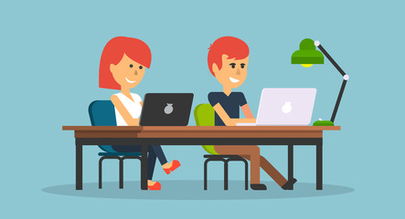 People Work in Office Design Flat