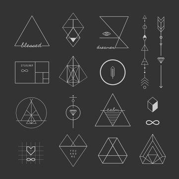 Set of vector trendy geometric icons and logotypes. 