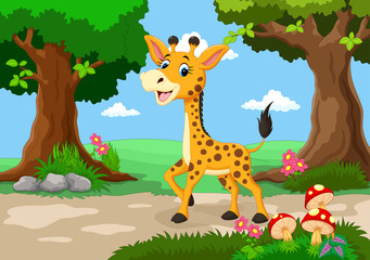 Obraz premium Giraffe against a background of a beautiful garden
