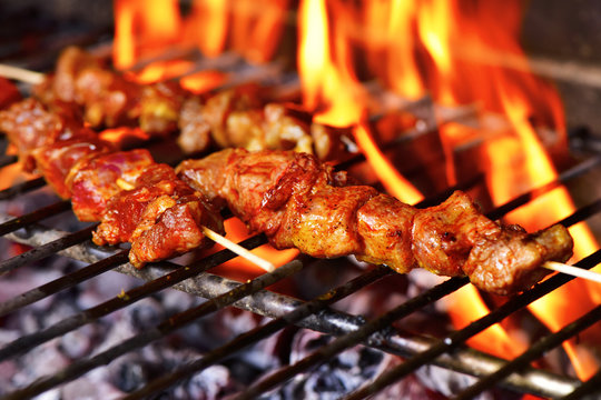 meat skewers in a barbecue