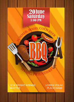 BBQ Grill Flyer With Elements.